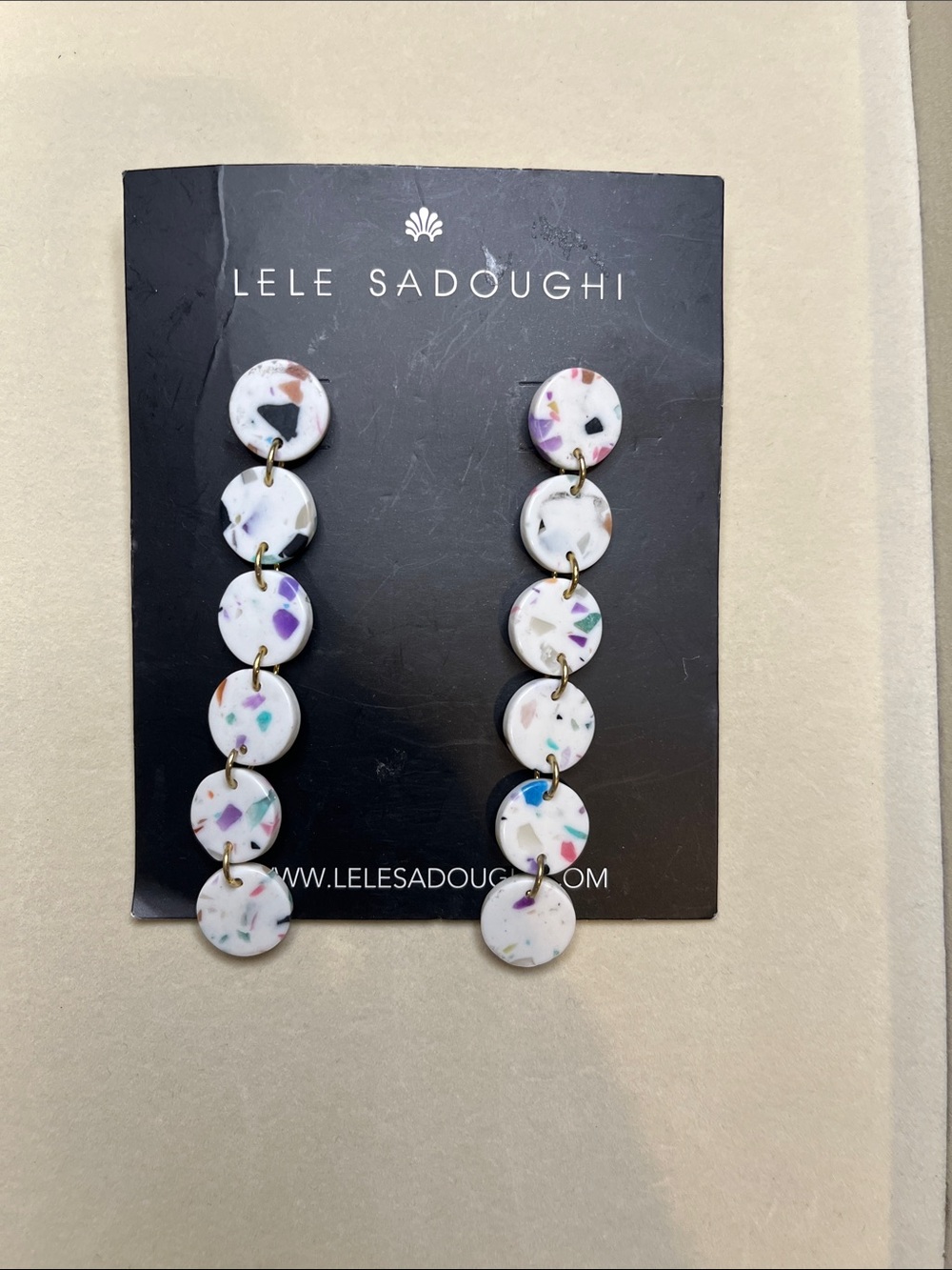 Lele Sadoughi White Terrazzo Multi-Fleck Disc Link Earrings